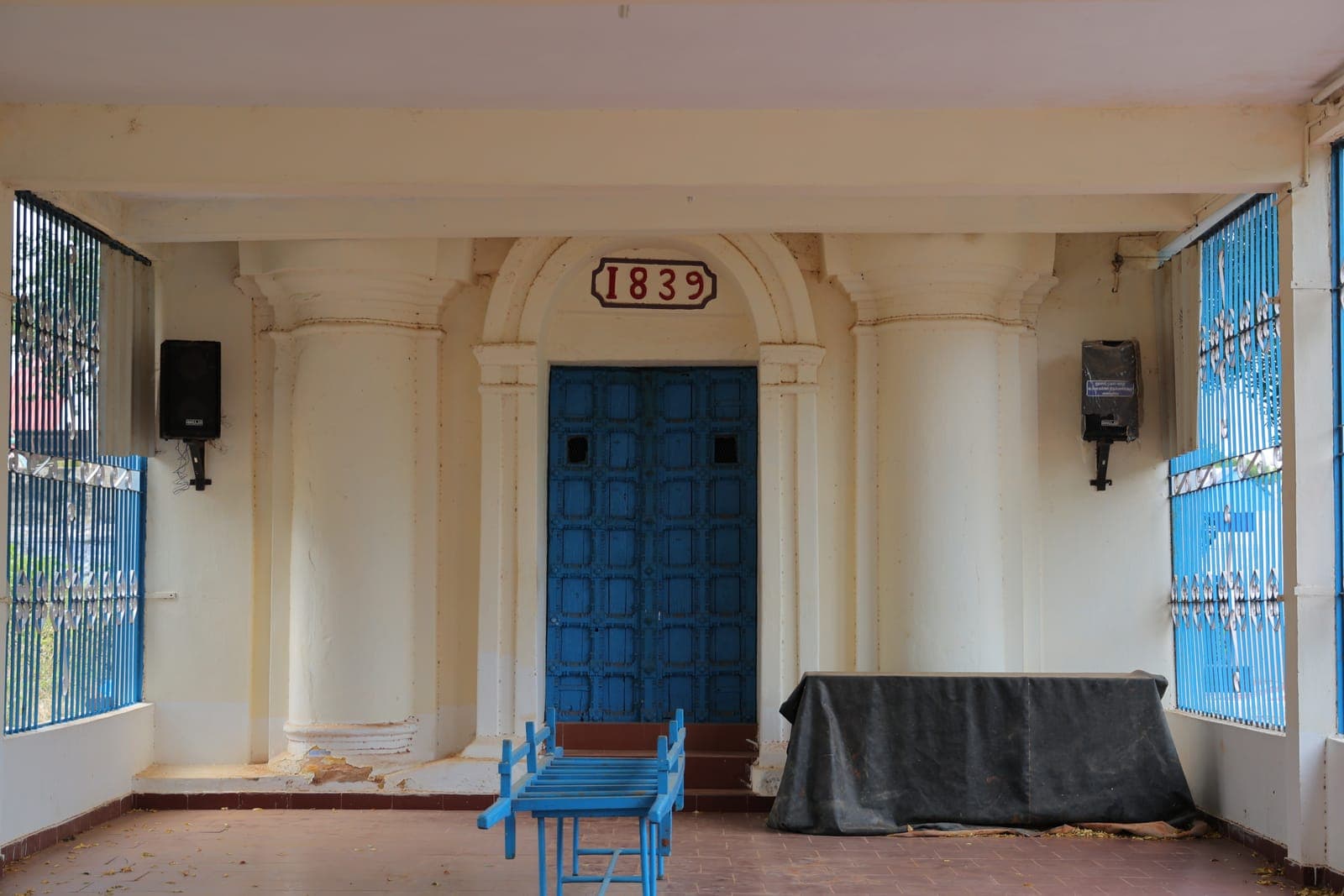 A heritage doorway of the parish, its arch painted with the year 1839