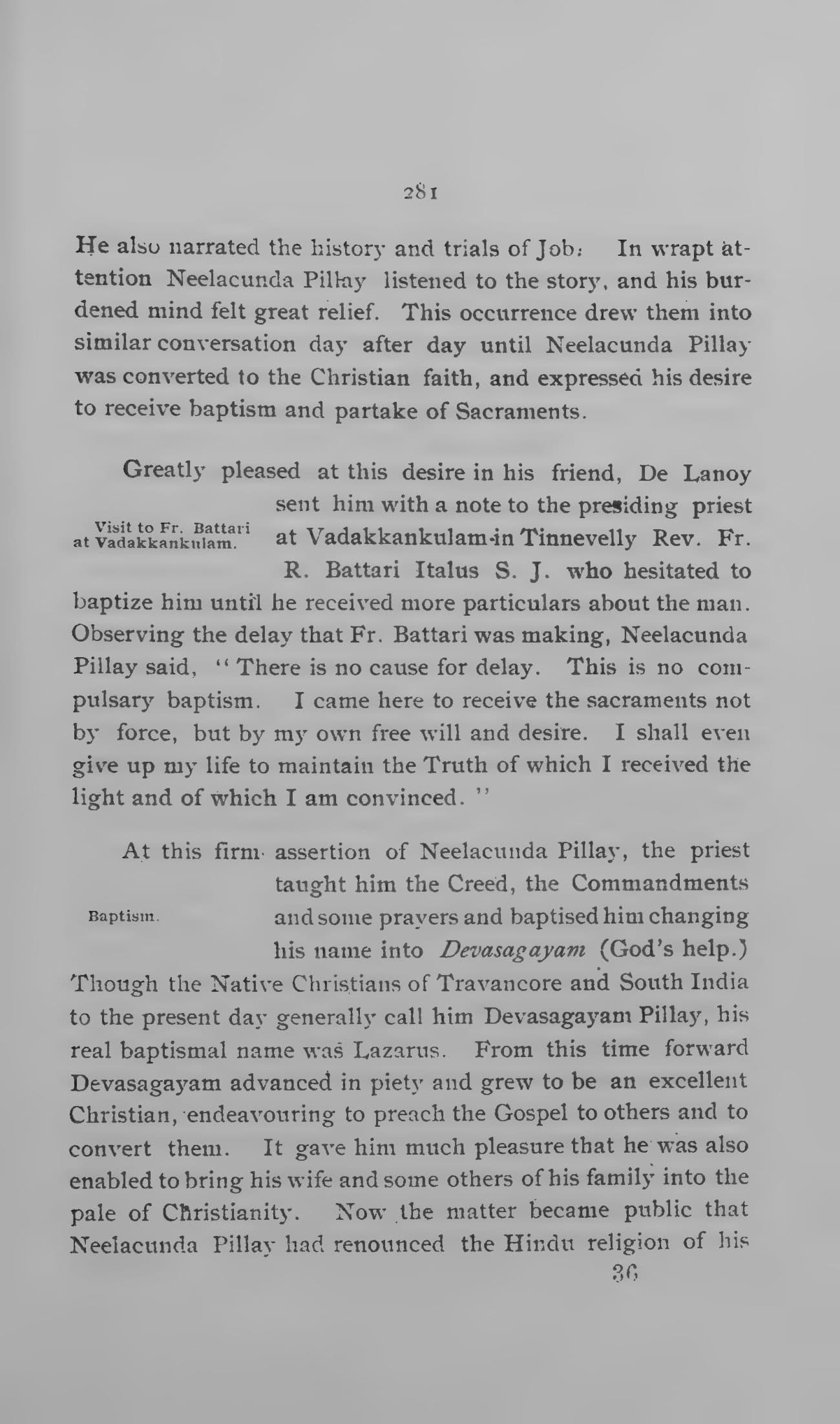 The printed page 281 of Church History of Travancore, photographed from the book