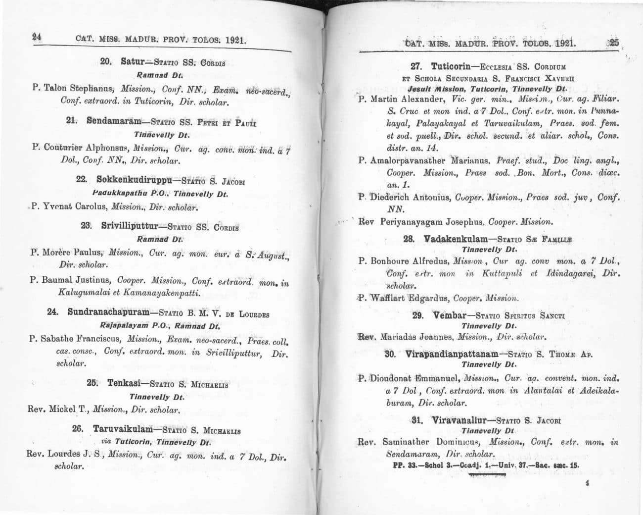 The printed page 13 of Catalogus Missionis Madurensis, 1921, photographed from the book