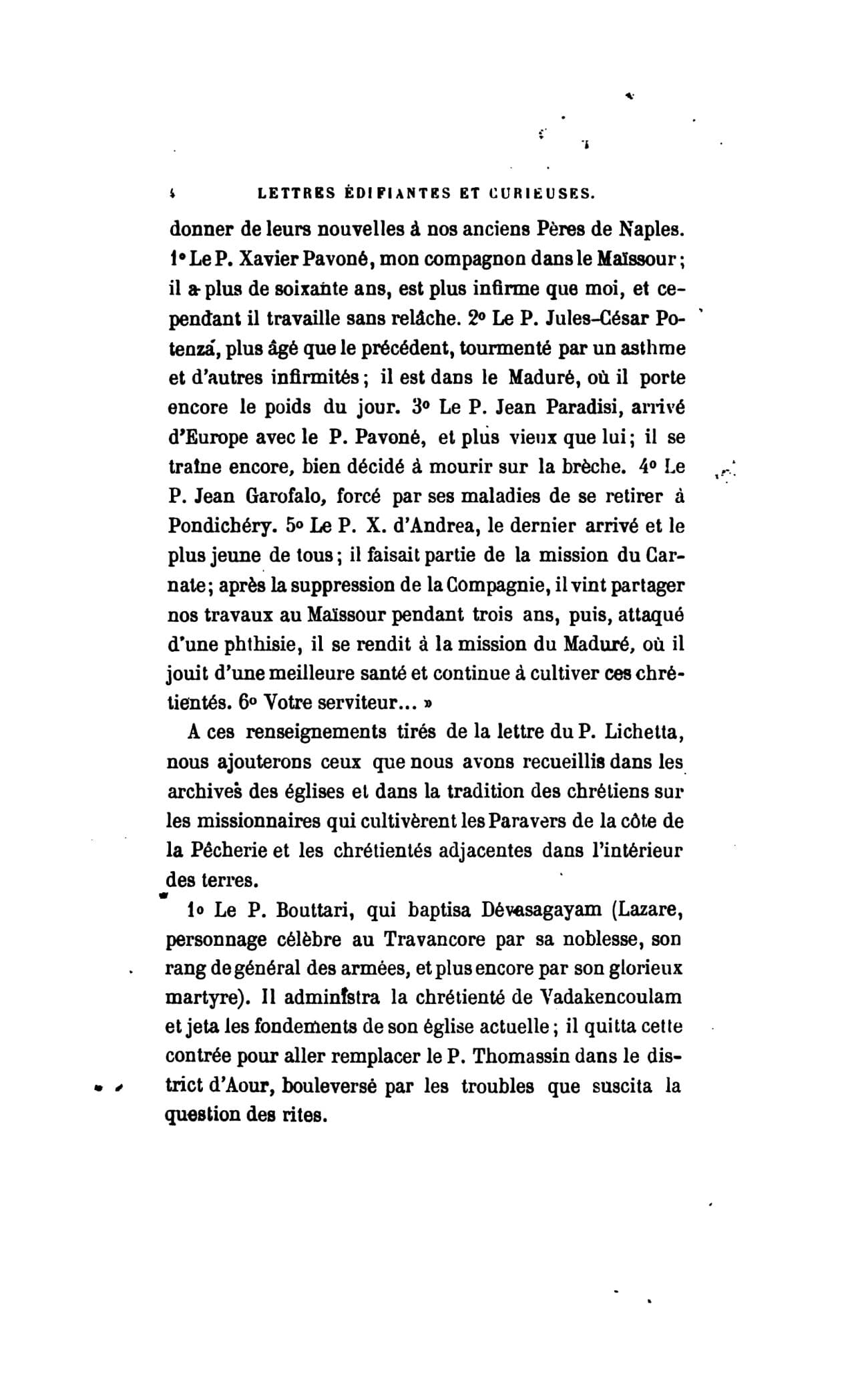 The printed page 4 of Lettres édifiantes et curieuses de la nouvelle mission du Maduré, vol. II, photographed from the book