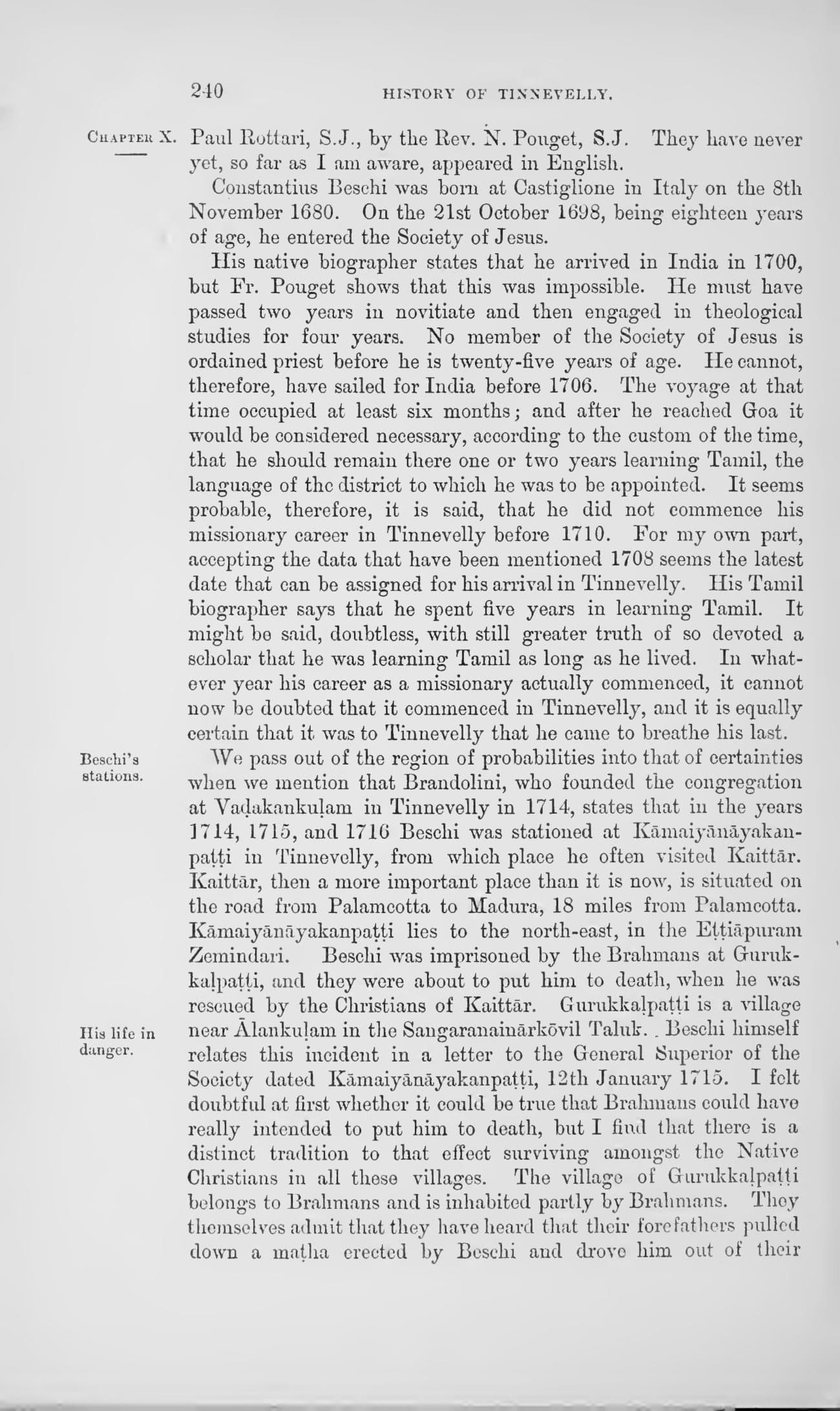 The printed page 240 of A Political and General History of the District of Tinnevelly, photographed from the book