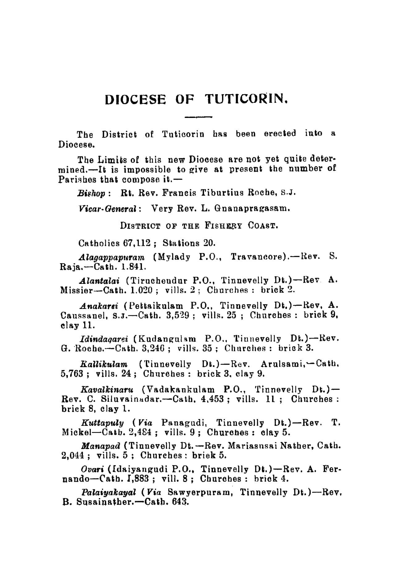 The printed page 110 of The Catholic Directory of India, 1924, photographed from the book