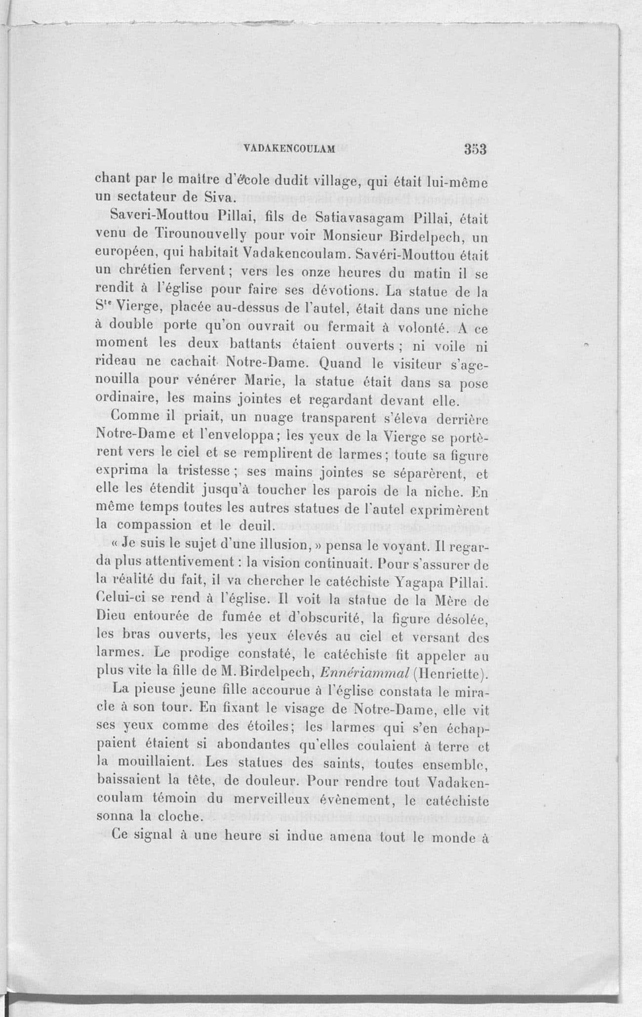 The printed page 353 of Vadakencoulam — son histoire, sa merveille, son jubilé, photographed from the book
