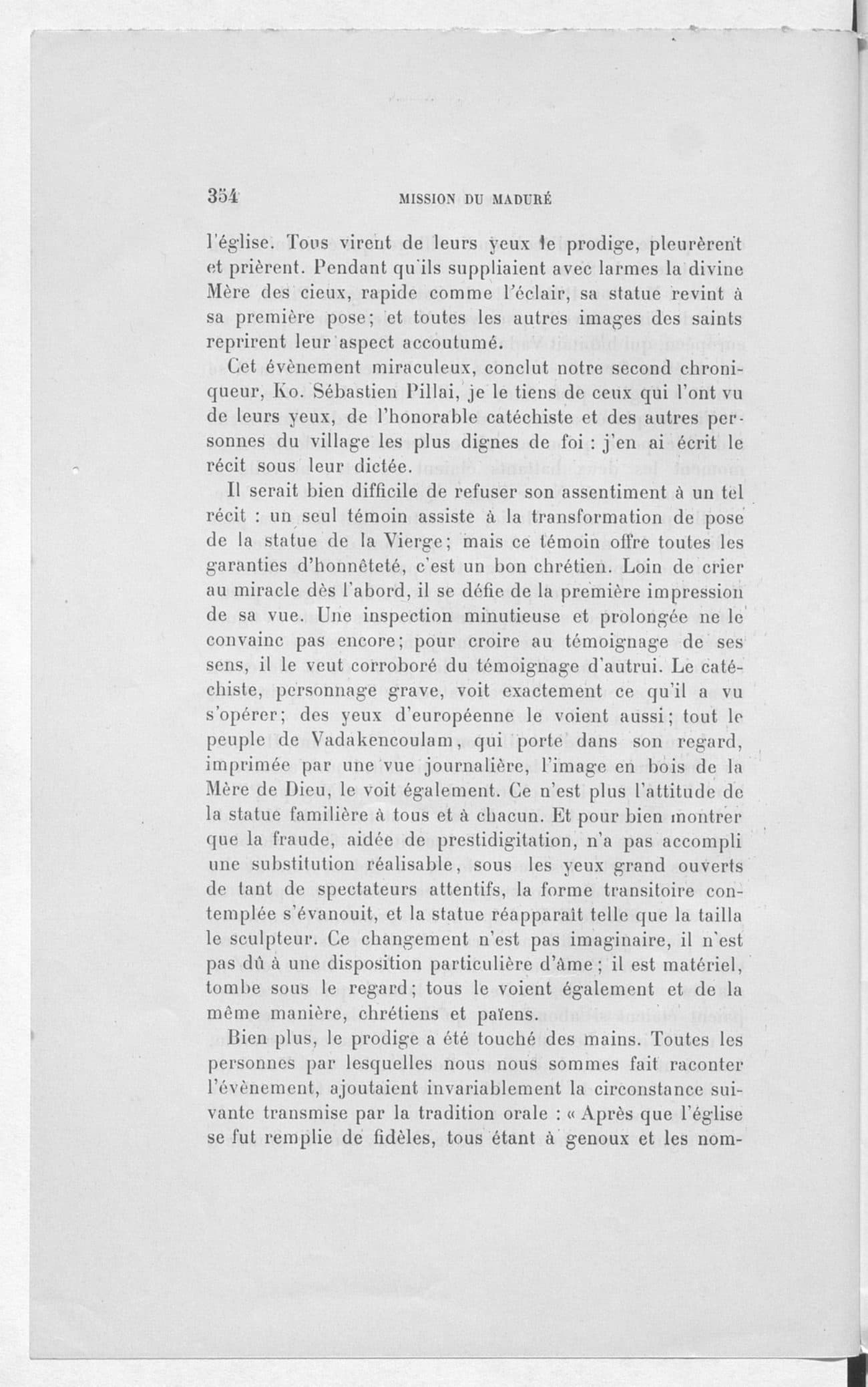 The printed page 354 of Vadakencoulam — son histoire, sa merveille, son jubilé, photographed from the book