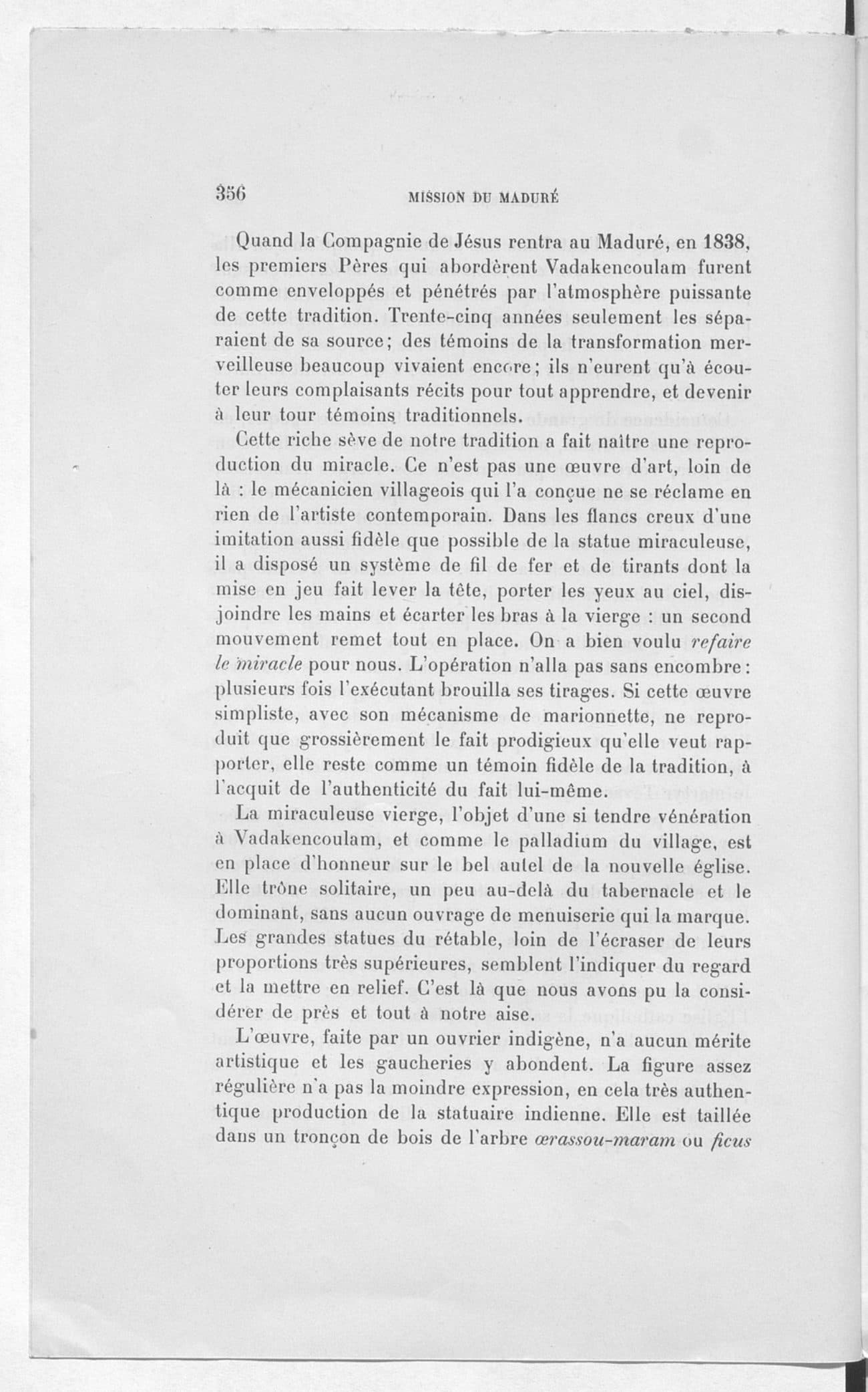 The printed page 356 of Vadakencoulam — son histoire, sa merveille, son jubilé, photographed from the book